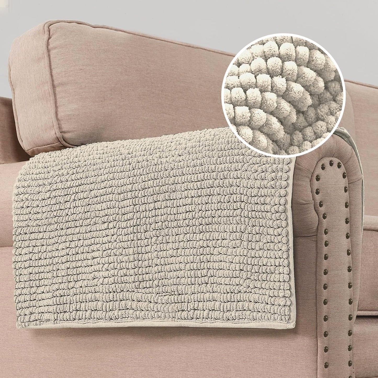 2 Packs Plush Chenille Couch Armrest Cover Thick and Soft Sofa Covers Water Resistant Furniture Protector Cover for Pets,Fossil)