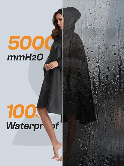 Unisex Rain Poncho Raincoat Hooded with Pockets&Zipper ,Fashion,Beautiful, Durable, Lightweight,(Black)