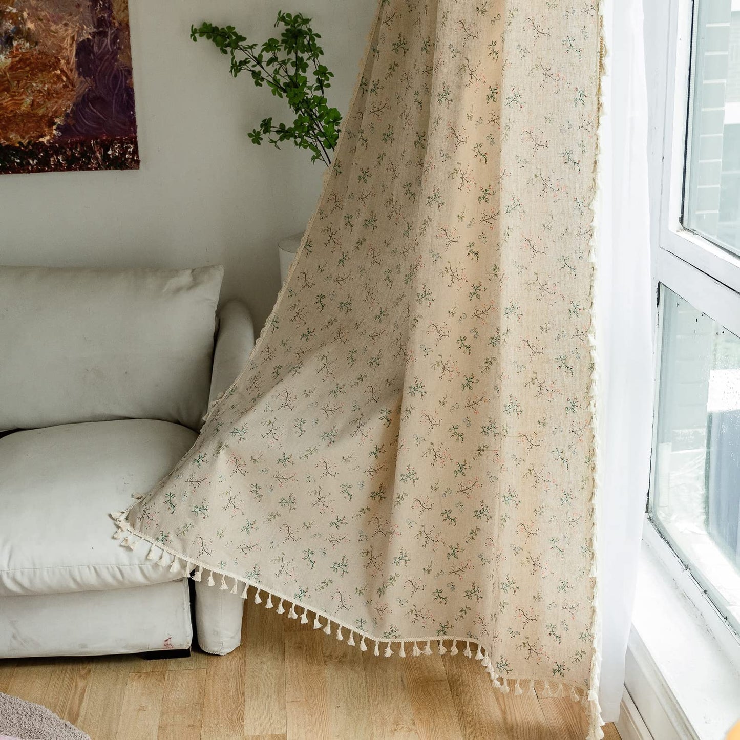 Bohemian style gardenia tassels with semi shading and rod piercing curtains, living room, bedroom, 2 pieces