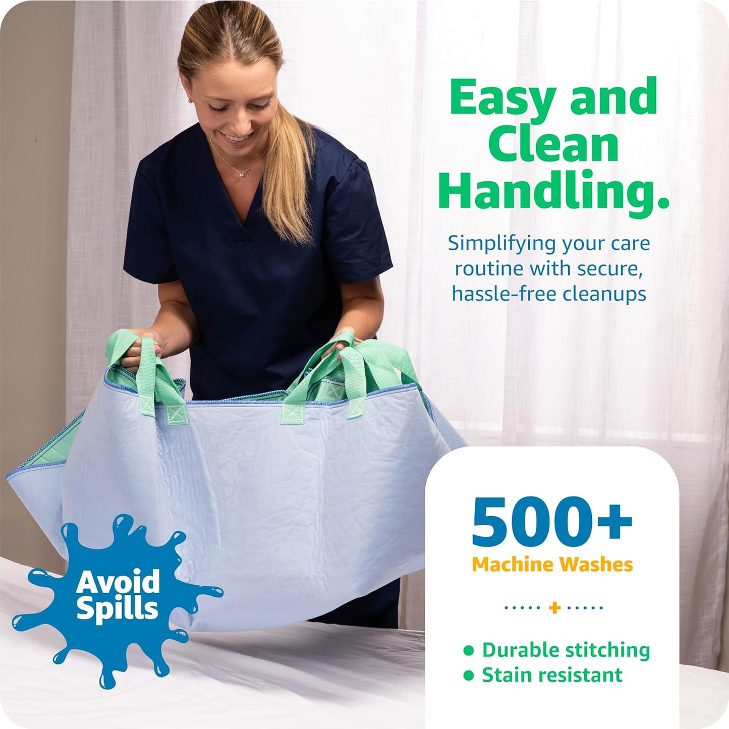 Positioning Bed Pad, with 6/8 Reinforced Handles, Quick-Drying, Washable, Waterproof, for Lifting, Turning, Transfering, Elderly and Incontinence Patients, Green