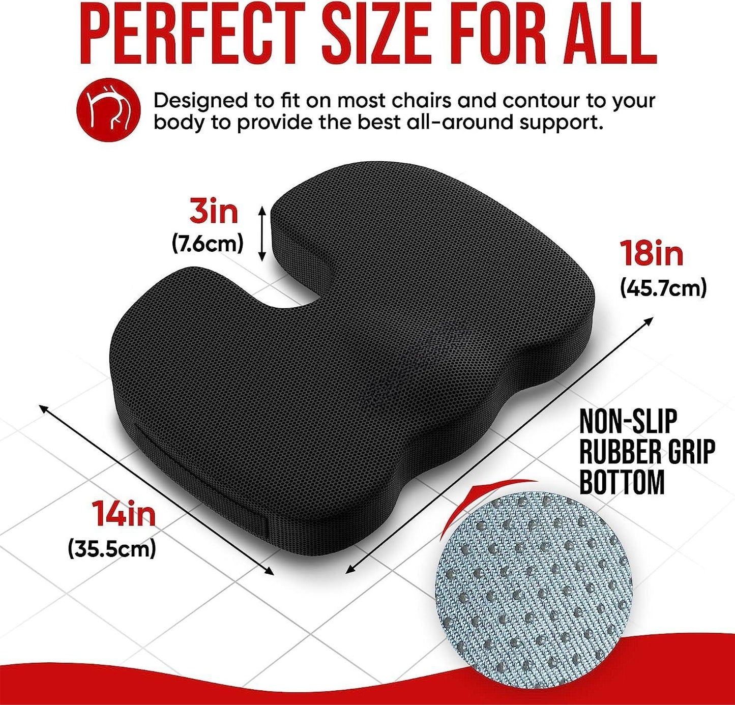 Seat Cushion for Office Chair, Lumbar Support Pillow for Chair, Car Seat Cushion,Washable Coat,Back Support Memory Foam Pillow ,Black Mesh