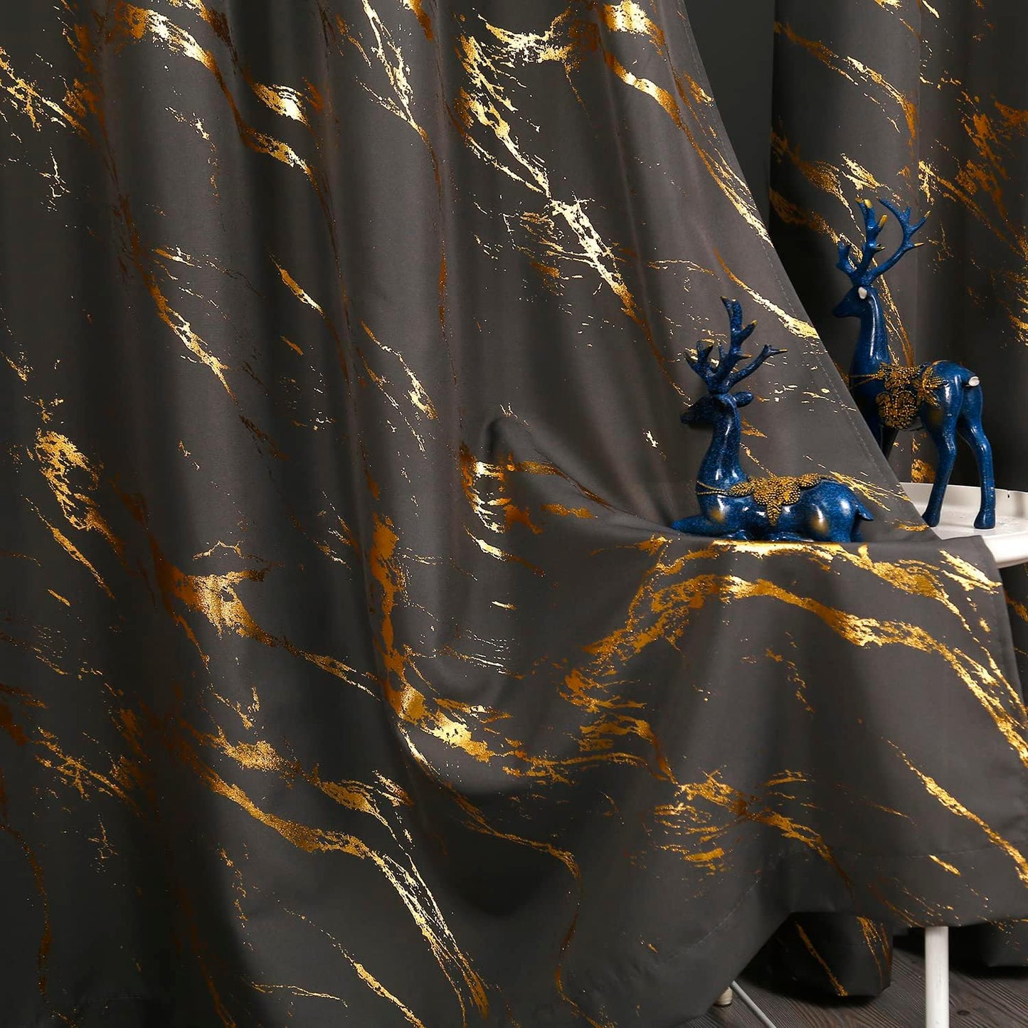 90% Blackout Curtains 2 Panels, Gold Marble Patterned Blackout Curtains Thermal Insulated Room Darkening Drapes for Living Room ,Grey