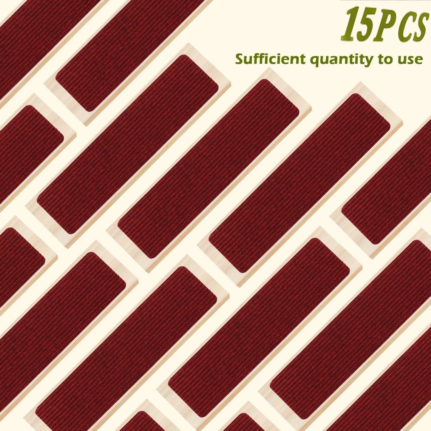 Stair Treads Carpet Non-Slip Indoor Stair Runners for Wooden Steps, Stair Rugs for Kids and Dogs, Set of 15, 8" X 30", Burgundy