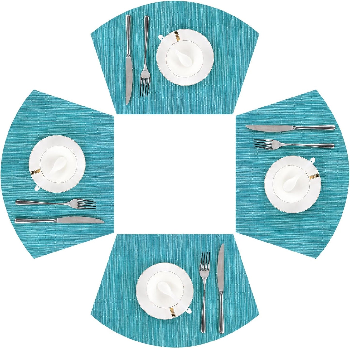 Round Table Placemats Set Wedge Shaped Place Mat with Centerpiece Round Mat Heat Resistant Table Mats Washable, Blue