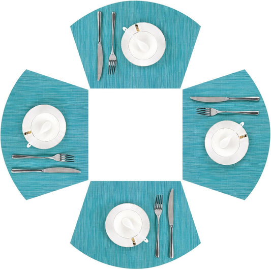 Round Table Placemats Set Wedge Shaped Place Mat with Centerpiece Round Mat Heat Resistant Table Mats Washable, Blue