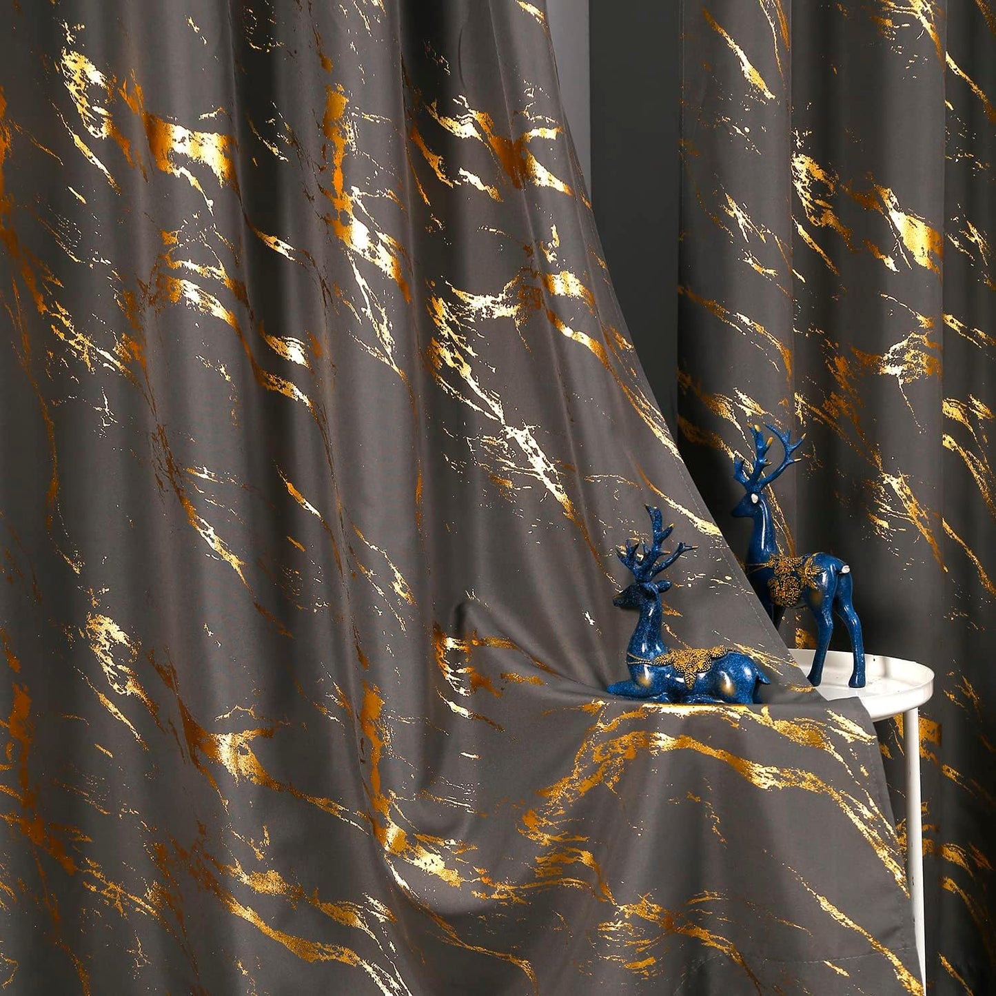90% Blackout Curtains 2 Panels, Gold Marble Patterned Blackout Curtains Thermal Insulated Room Darkening Drapes for Living Room ,Grey