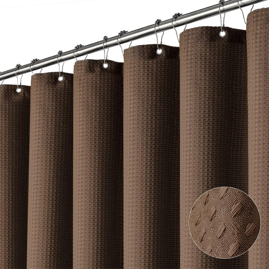 Fabric Shower Curtain - Waffle Weave Weighted Thick Cloth Shower Curtains for Bathroom, Hotel Spa Luxury Bath Curtain Set with 10 Hooks,Brown