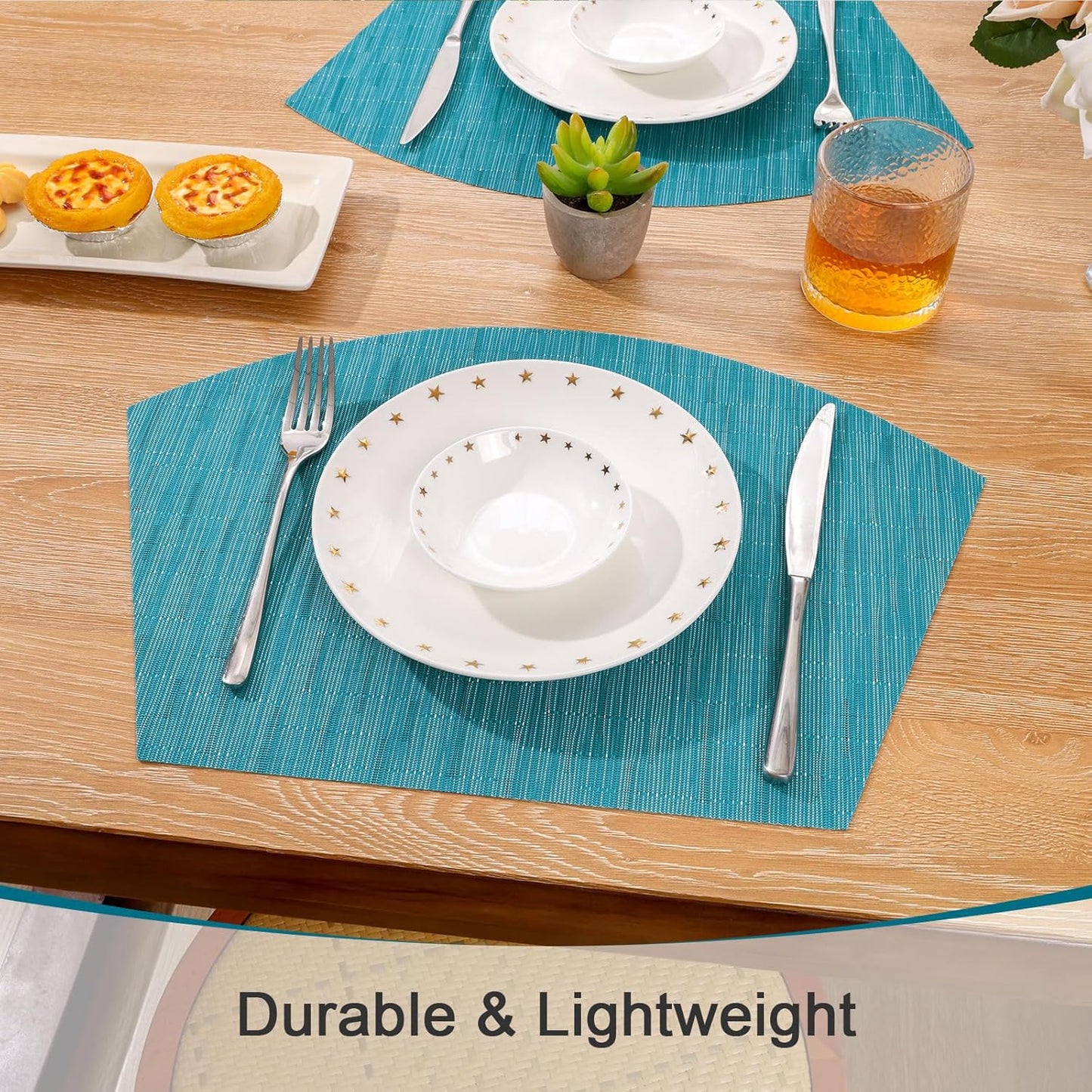 Round Table Placemats Set Wedge Shaped Place Mat with Centerpiece Round Mat Heat Resistant Table Mats Washable, Blue