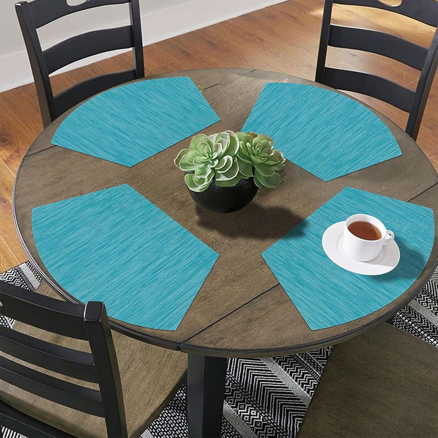 Round Table Placemats Set Wedge Shaped Place Mat with Centerpiece Round Mat Heat Resistant Table Mats Washable, Blue