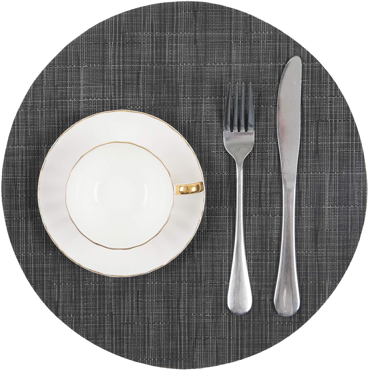 Round Table Placemats Set Wedge Shaped Place Mat with Centerpiece Round Mat Heat Resistant Table Mats Washable, Black Grey