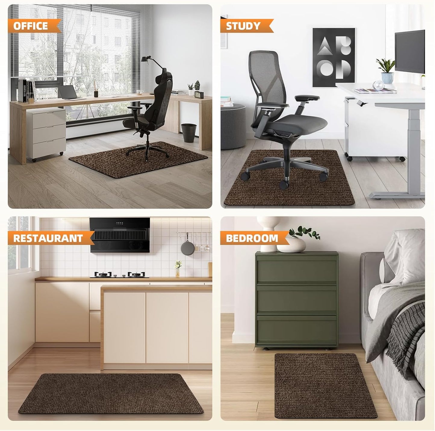 Office Chair Mat for Hardwood and Tile Floor, Computer Desk Chair Mats, Anti-Slip Mat for Rolling Chair, Large Floor Protector for Home Office, Brown