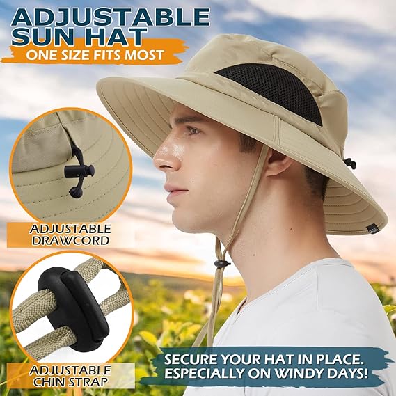 Unisex Sun Hat, Waterproof Wide Brim Bucket Hat Packable Boonie Hat for Fishing Hiking Gardening Safari Beach,Khaki