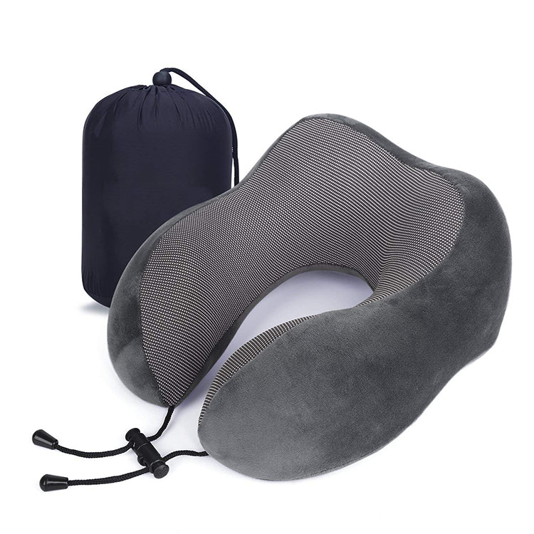 Travel Pillow 100% Pure Memory Foam Neck Pillow, Warm Velvet Cover - Machine Washable, Airplane Travel Kit with 3D Sleep Mask, Earplugs, and Luxury Bag,Grey