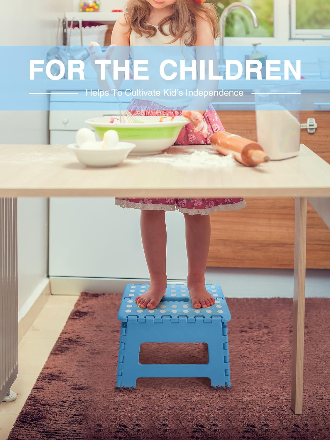 Lightweight, Durable, Foldable Step Stool With Handle, Suitable for Adults& Children, for Kitchens, Bathrooms, Outdoor (Blue)