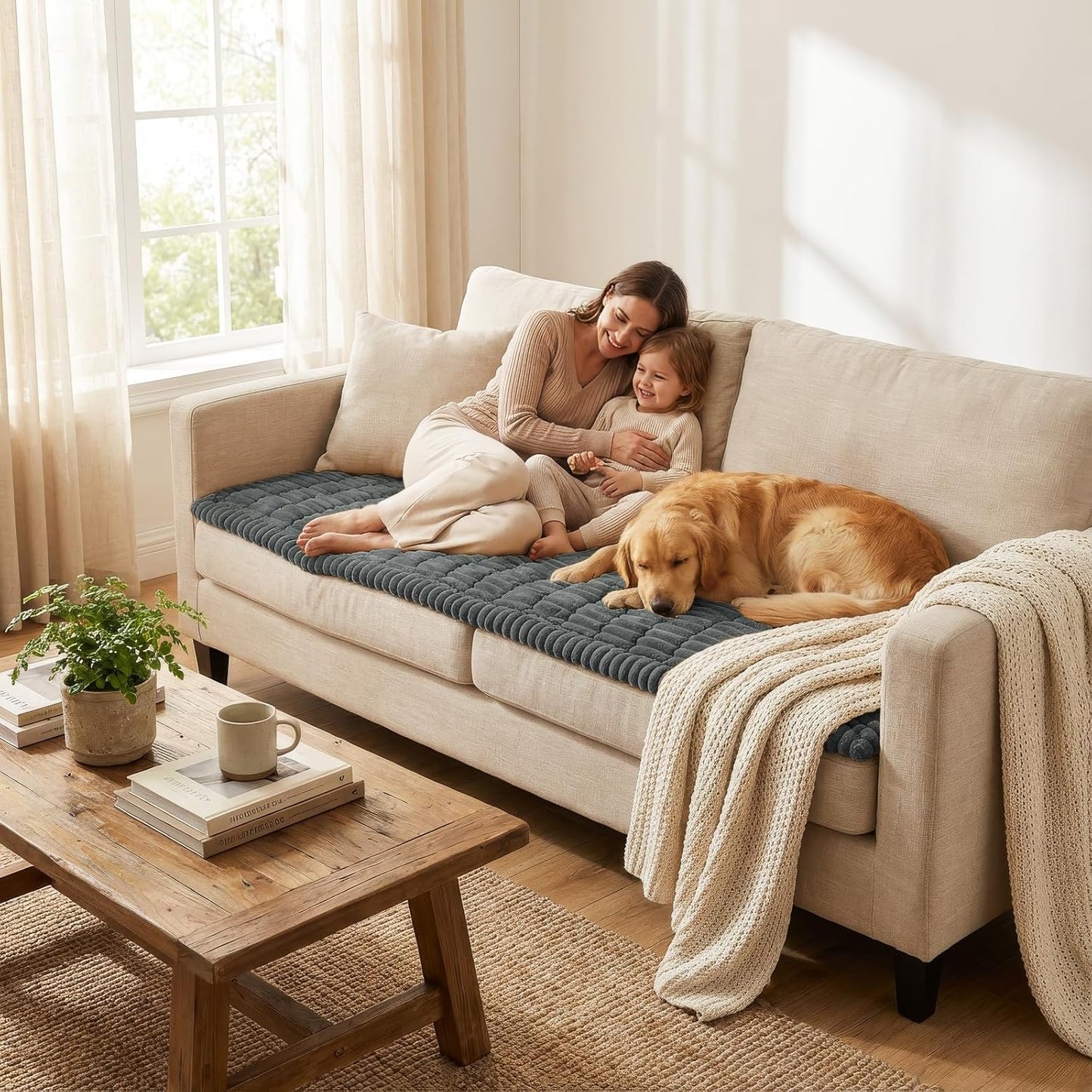 Couch Cover for Dogs Washable, Non Slip Fuzzy Pet Couch Covers for 3 Cushion Sofa Pet Friendly, Thick Soft Sofa Slipcovers Cushion Protector, Dark Grey