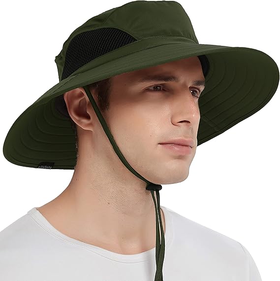 Unisex Sun Hat, Waterproof Wide Brim Bucket Hat Packable Boonie Hat for Fishing Hiking Gardening Safari Beach,Army Green