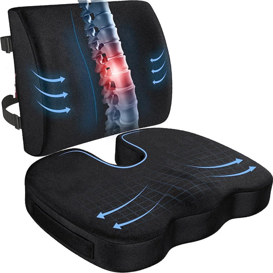 Seat Cushion for Office Chair, Lumbar Support Pillow for Chair, Car Seat Cushion,Washable Coat, Back Support Memory Foam Pillow ,Black Velour