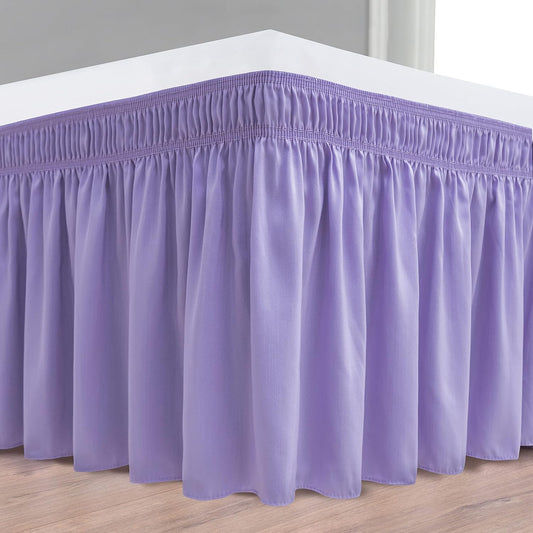Wrap Around Bed Skirts 15" Drop, Aqua Adjustable Elastic Dust Ruffles Easy Fit Wrinkle & Fade Resistant Machine Washable ,Lavender