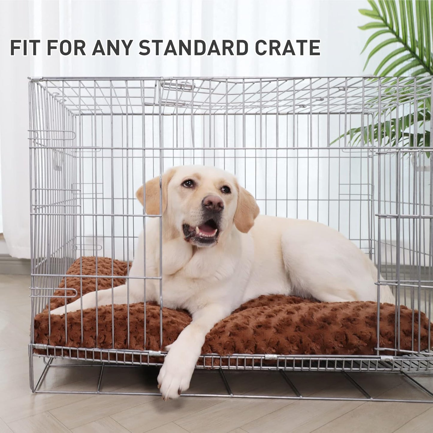 Washable Dog Bed Deluxe Plush Dog Crate Beds Comfy Kennel Pad Anti-Slip Pet Sleeping Mat for Large, Jumbo, Medium, Small Dogs Breeds,Cats,Brown