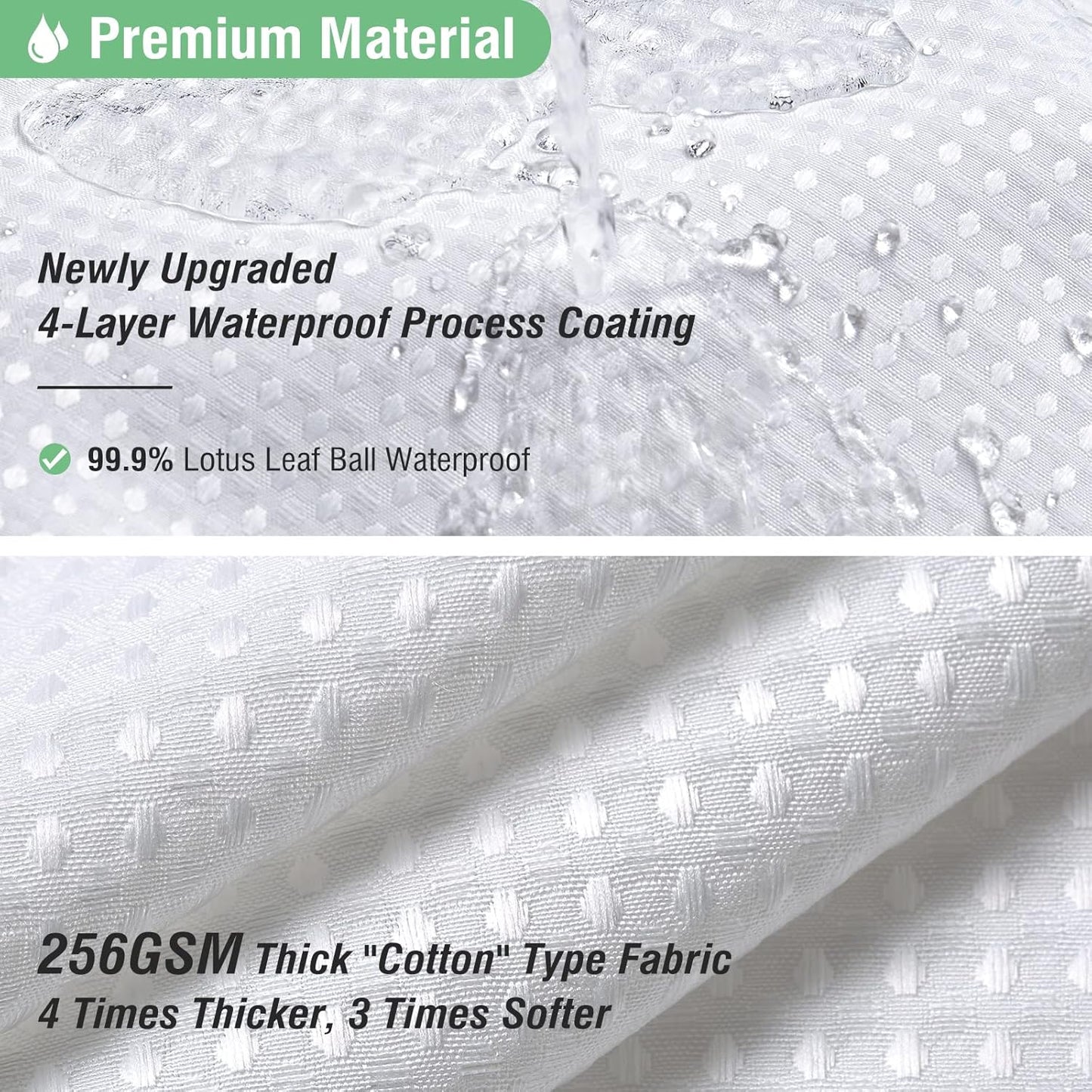 Fabric Shower Curtain - Waffle Weave Weighted Thick Cloth Shower Curtains for Bathroom, Hotel Spa Luxury Bath Curtain Set with 10 Hooks,White
