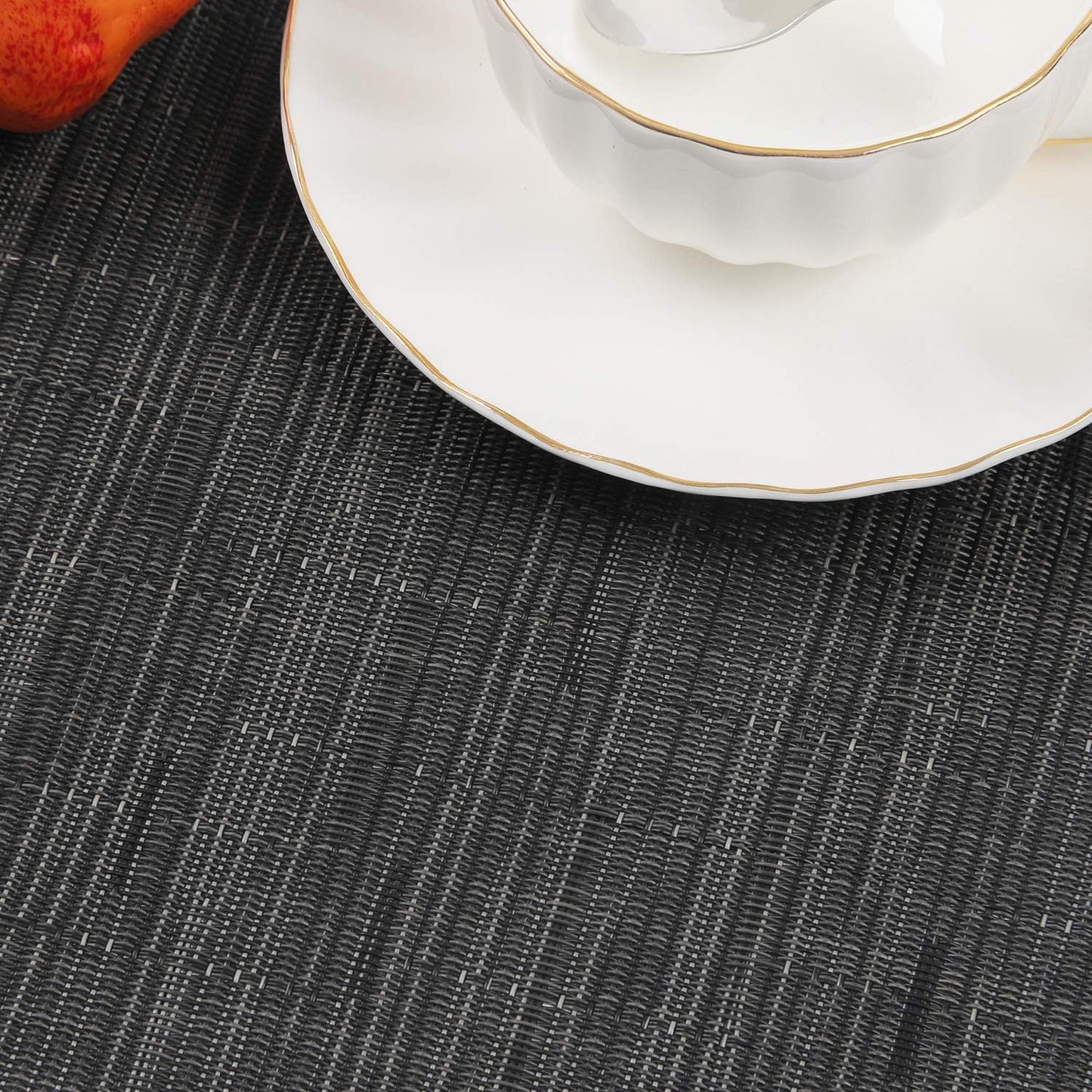 Round Table Placemats Set Wedge Shaped Place Mat with Centerpiece Round Mat Heat Resistant Table Mats Washable, Black Grey