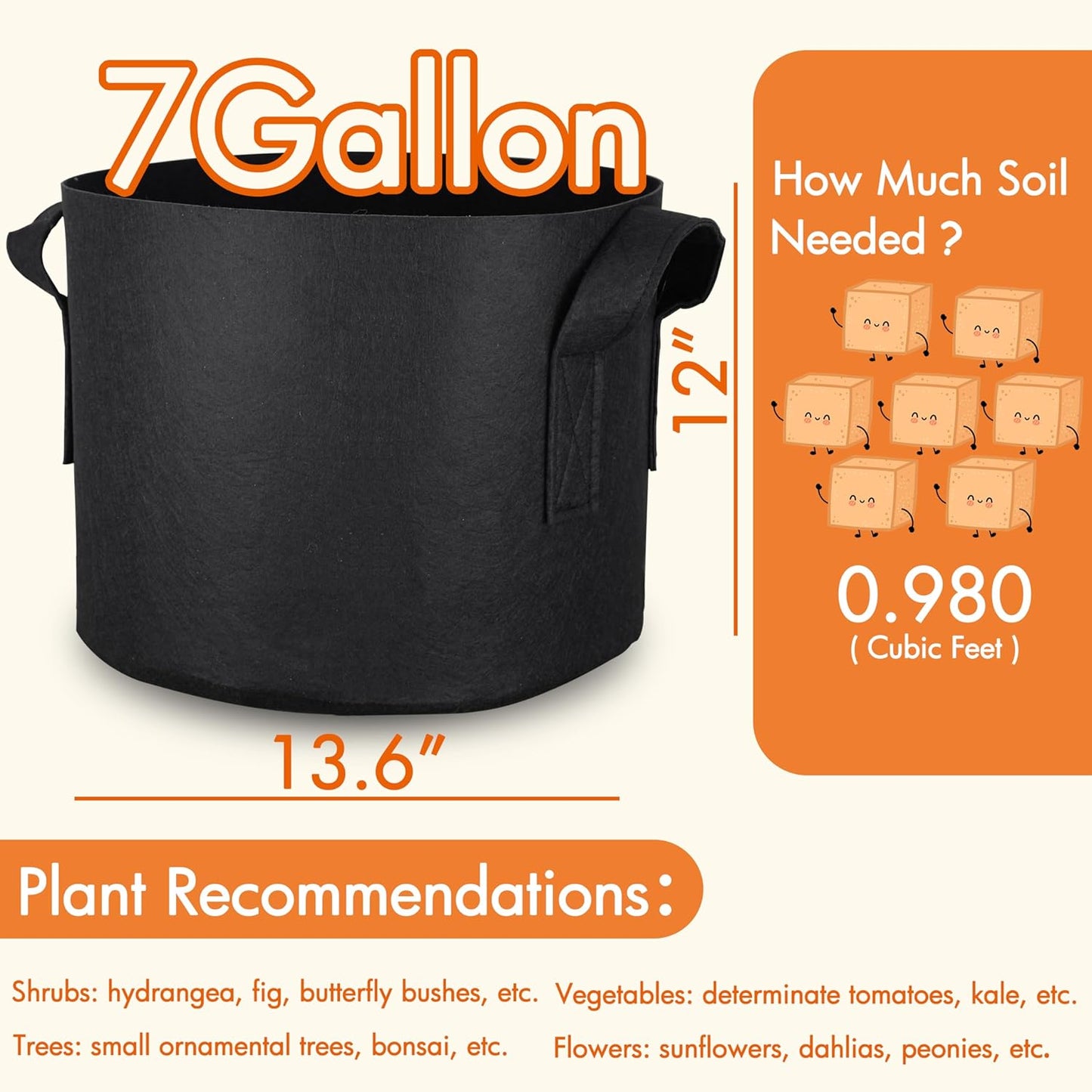 10-Pack 7 Gallon Grow Bags, Aeration Fabric Pots with Handles, Heavy Duty Cloth Pots for Plants