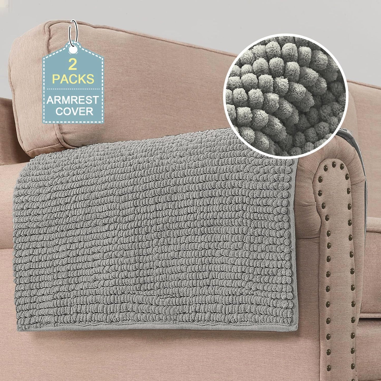 2 Packs Plush Chenille Couch Armrest Cover Thick and Soft Sofa Covers Water Resistant Furniture Protector Cover for Pets,Dove