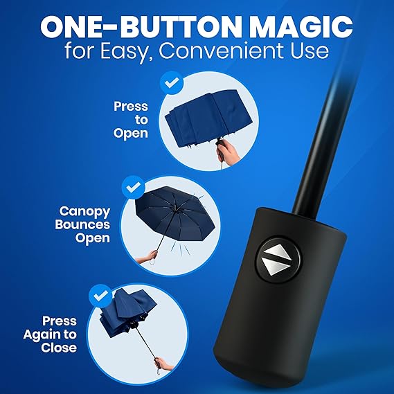 Windproof Compact Umbrellas for Rain - Strong Design & Auto Open & Close - Portable Folding Travel  -All-weather-Light & Portable for Women & Men,Navy
