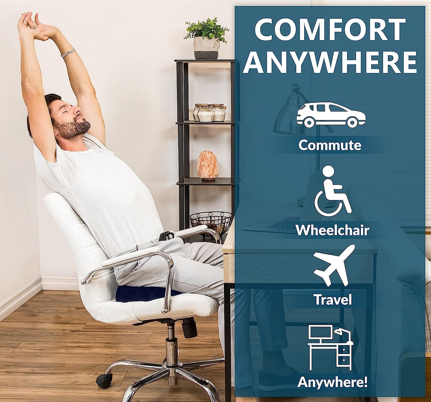 Memory Foam Gel Seat Cushion for Office Chair, Comfort Car Chair Cushion, Desk Seat Cushion for Tailbone Sciatica Pain Relief, Ergonomic Seat Pad,Blue