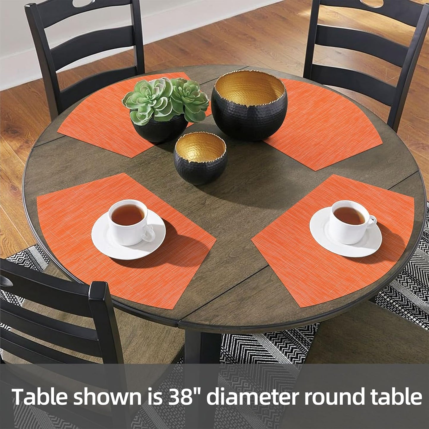 Round Table Placemats Set Wedge Shaped Place Mat with Centerpiece Round Mat Heat Resistant Table Mats Washable, Orange