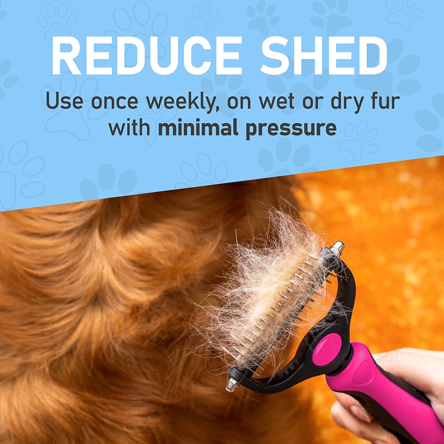 Pet Grooming Brush - Double Sided Shedding and Dematting Undercoat Rake Comb for Dogs and Cats,Extra Wide, Pink