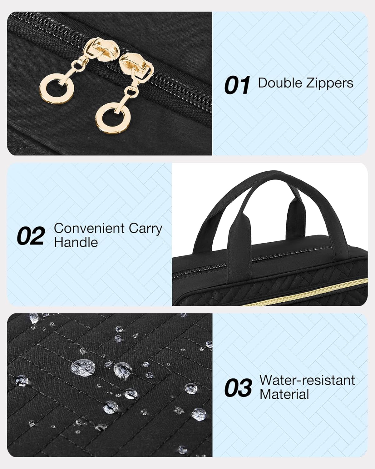 Toiletry Bag Hanging Travel Makeup Organizer, Transparent Cosmetic Bag Makeup Bag for Full Sized Toiletries, Black