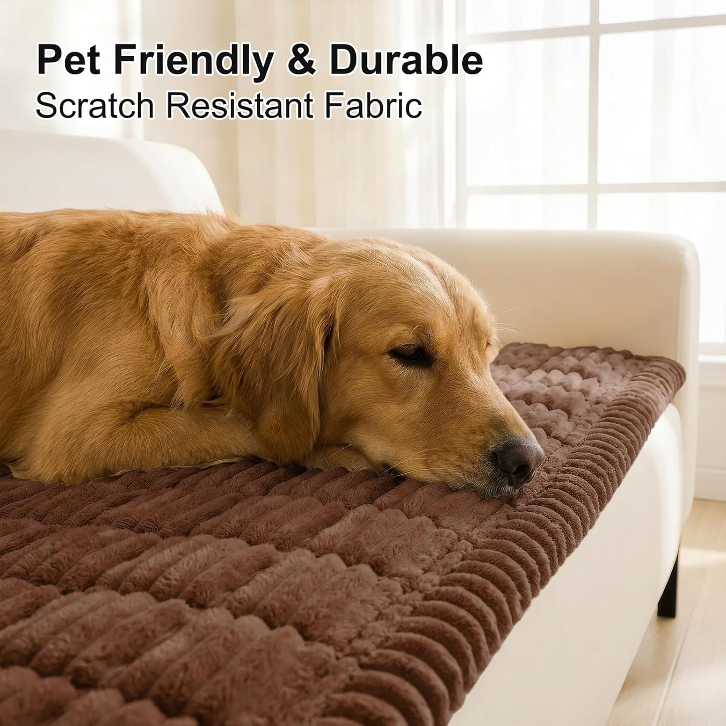 Couch Cover for Dogs Washable, Non Slip Fuzzy Pet Couch Covers for 3 Cushion Sofa Pet Friendly, Thick Soft Sofa Slipcovers Cushion Protector, Brown