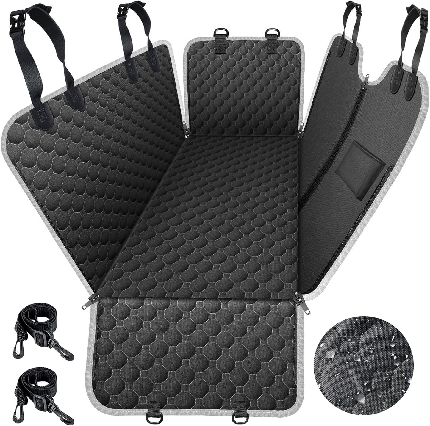 Back Seat Extender for Dogs, Waterproof Dog Car Seat Cover, Sturdy Pets Backseat Protector Full surround and Storage Pocket for Car SUV Truck,Black