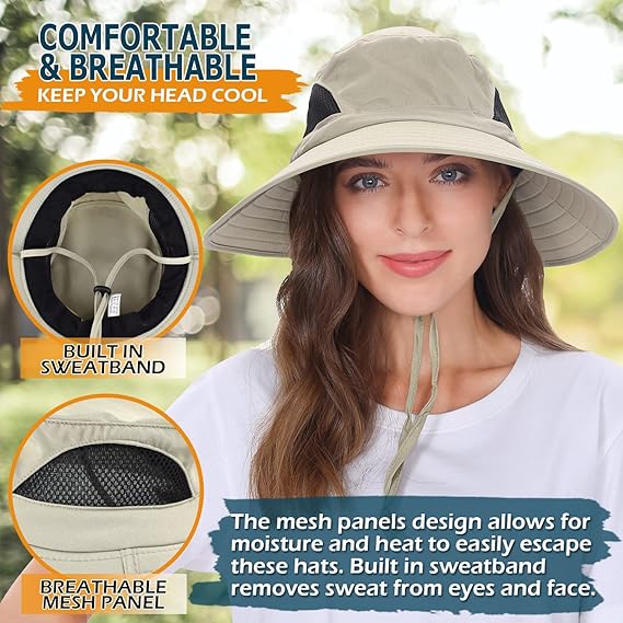 Unisex Sun Hat, Waterproof Wide Brim Bucket Hat Packable Boonie Hat for Fishing Hiking Gardening Safari Beach,Beige
