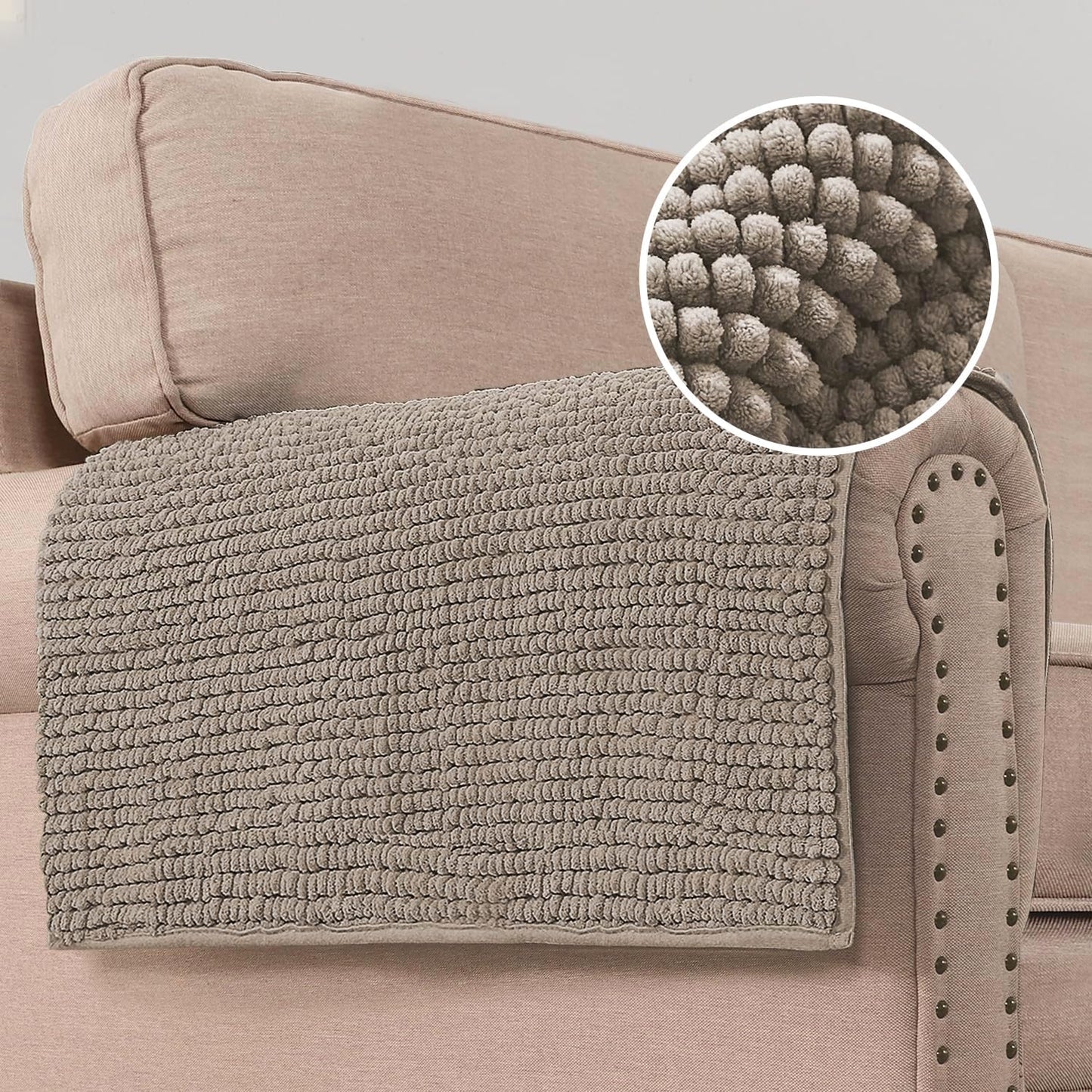 2 Packs Plush Chenille Couch Armrest Cover Thick and Soft Sofa Covers Water Resistant Furniture Protector Cover for Pets,Taupe