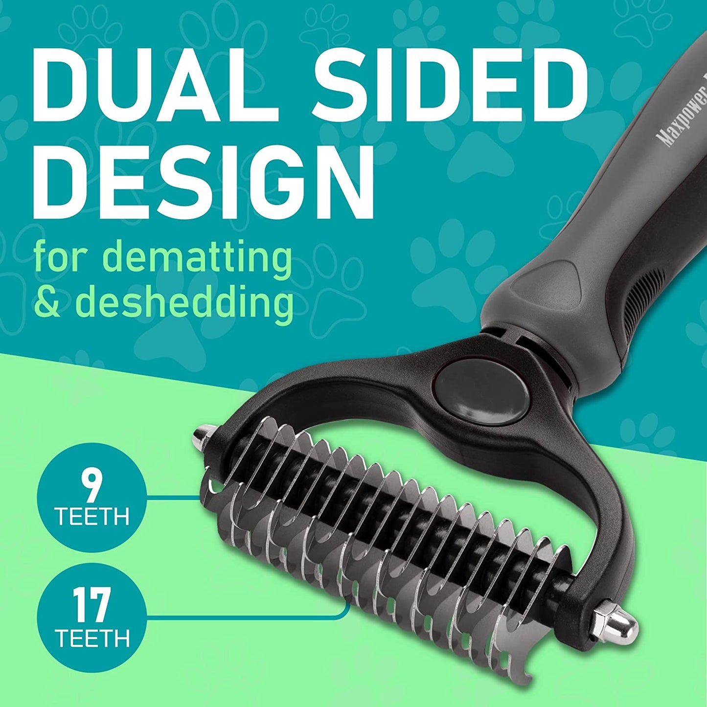 Pet Grooming Brush - Double Sided Shedding and Dematting Undercoat Rake Comb for Dogs and Cats,Extra Wide,Grey