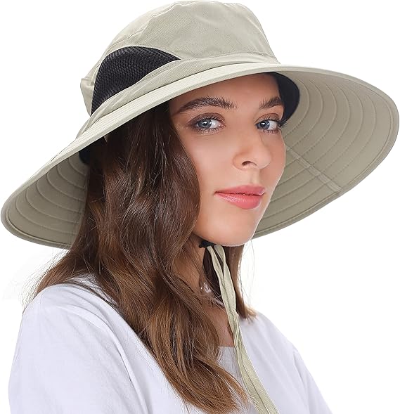 Unisex Sun Hat, Waterproof Wide Brim Bucket Hat Packable Boonie Hat for Fishing Hiking Gardening Safari Beach,Beige