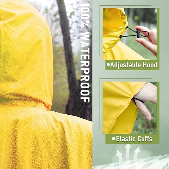 Unisex Rain Poncho Raincoat Hooded with Pockets&ZIpper ,Fashion,Beautiful, Durable, Lightweight,(Yellow)