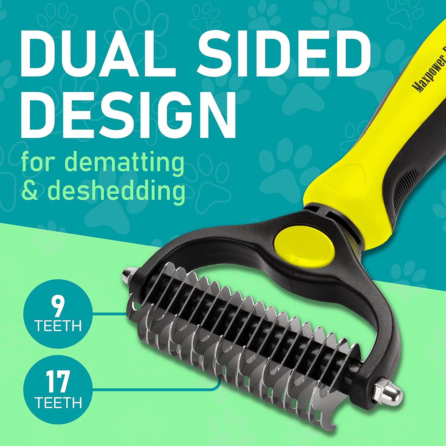 Pet Grooming Brush - Double Sided Shedding and Dematting Undercoat Rake Comb for Dogs and Cats,Extra Wide, Yellow