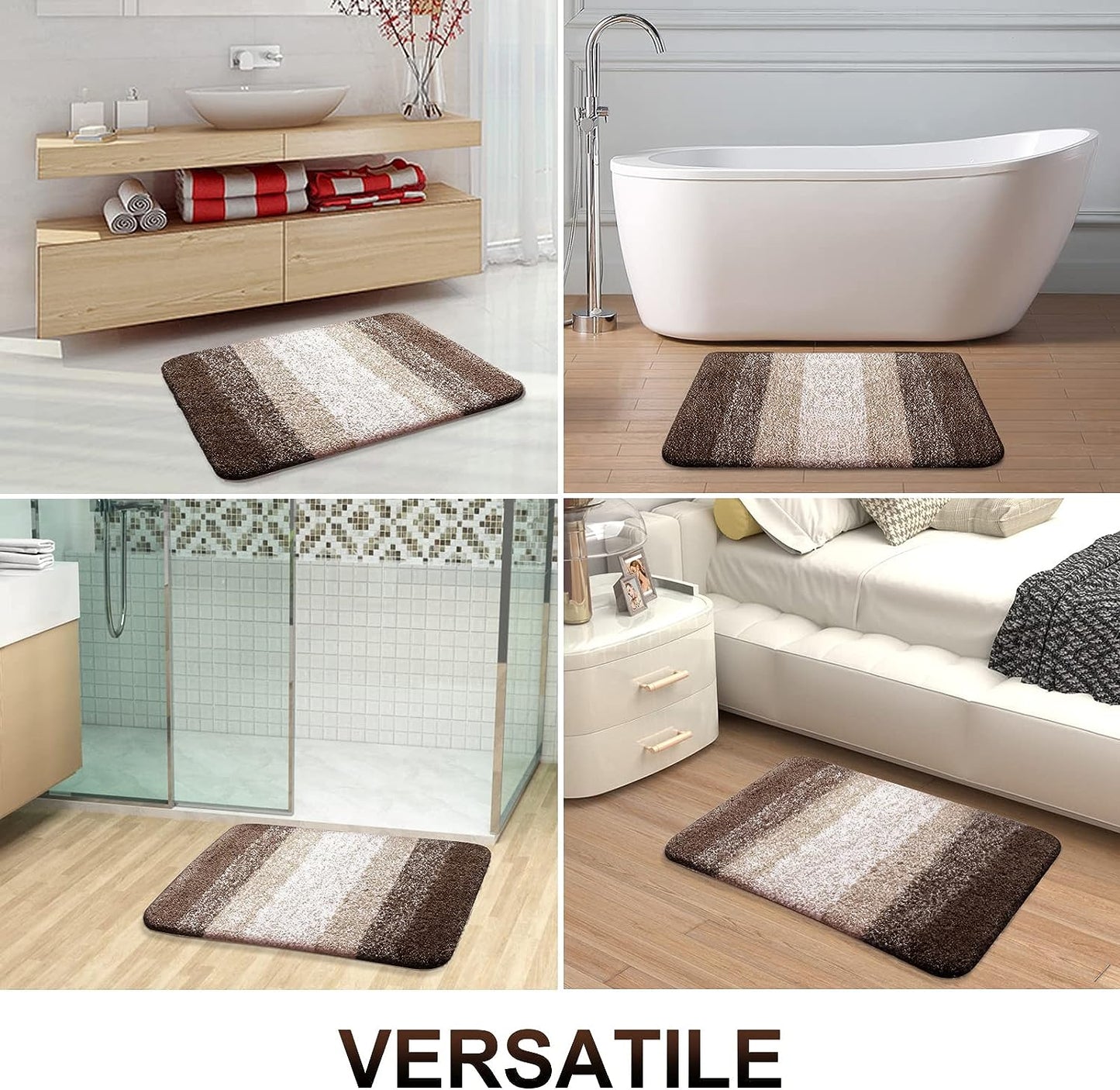 Luxury Bathroom Rug Mat, Extra Soft and Absorbent Microfiber Bath Rugs, Non-Slip Plush Shaggy Bath Carpet,Brown