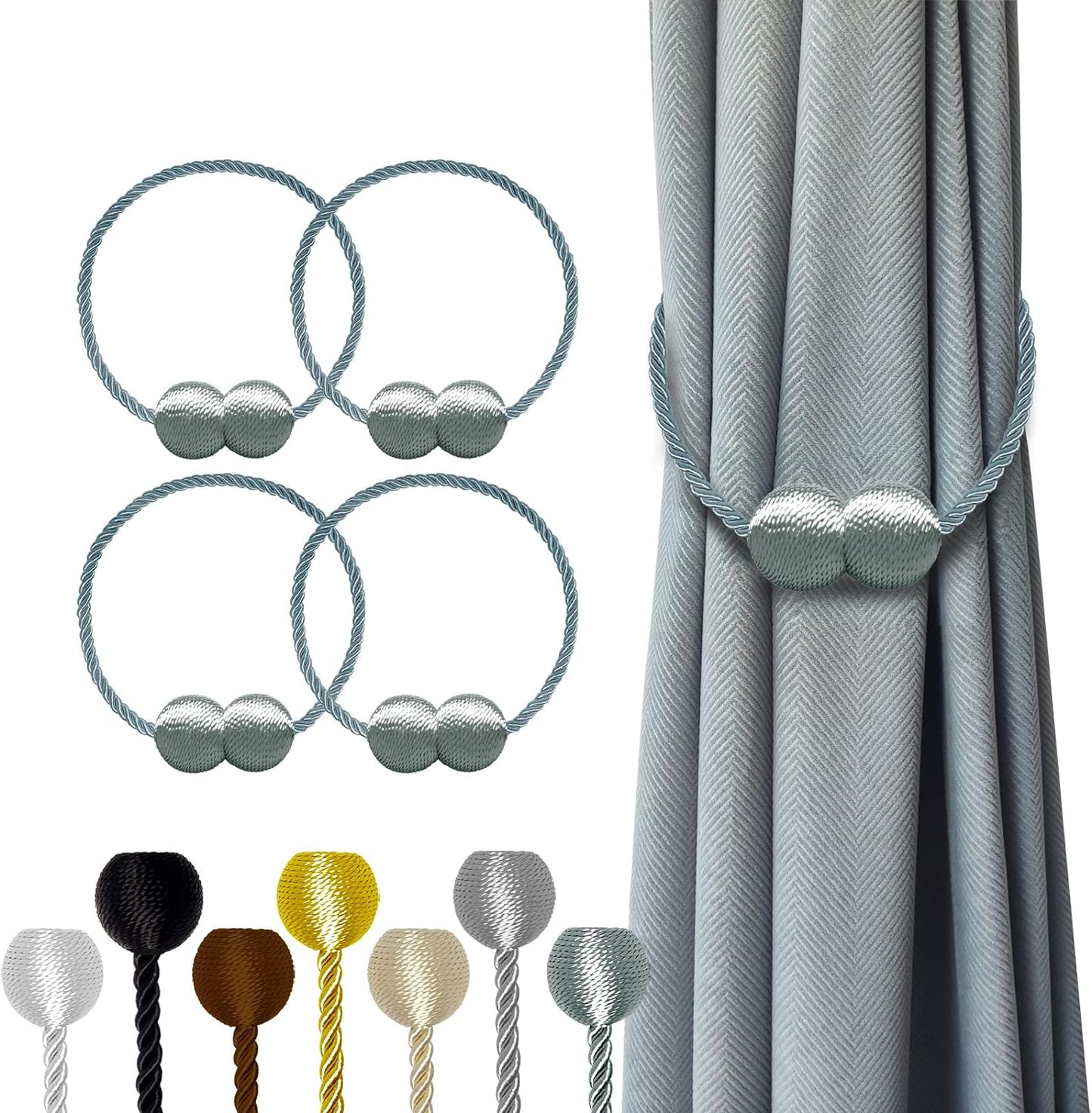 Curtain Tiebacks Buckles Holdbacks Holders Hooks Clip for Home Outdoor Bedroom Office Decorative Curtain(Grey Blue)