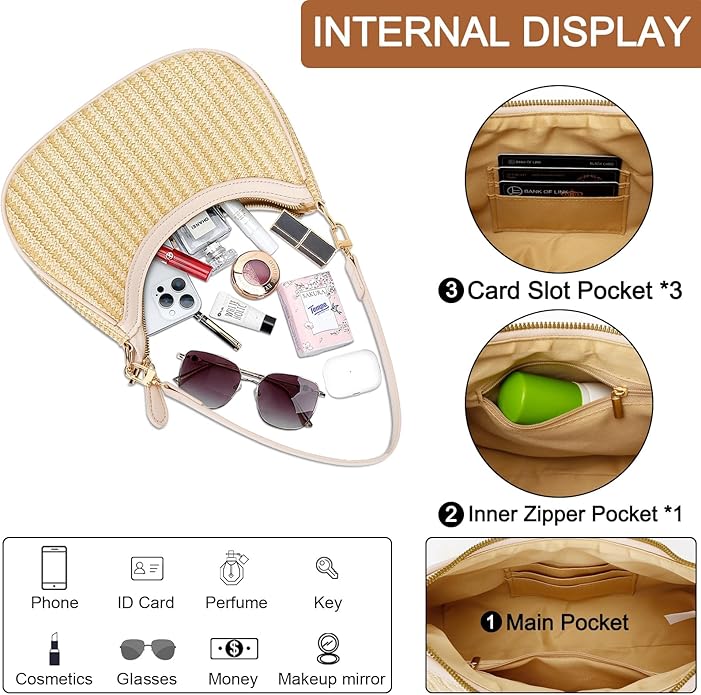 Shoulder Bag for Women Cute Hobo Purses and Handbags Retro Clutch Underarm Purse | Cute, Beige