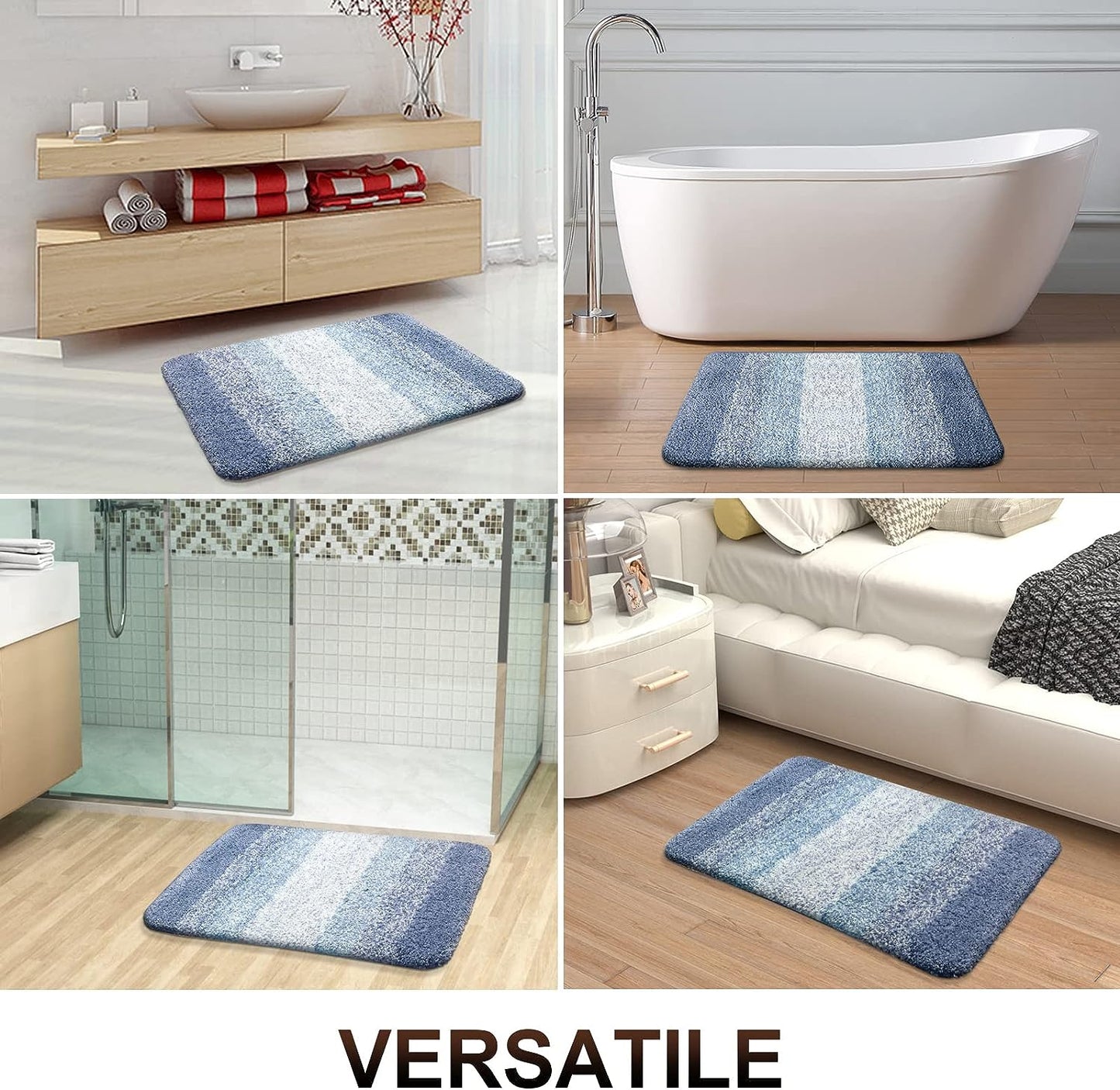 Luxury Bathroom Rug Mat, Extra Soft and Absorbent Microfiber Bath Rugs, Non-Slip Plush Shaggy Bath Carpet,Blue
