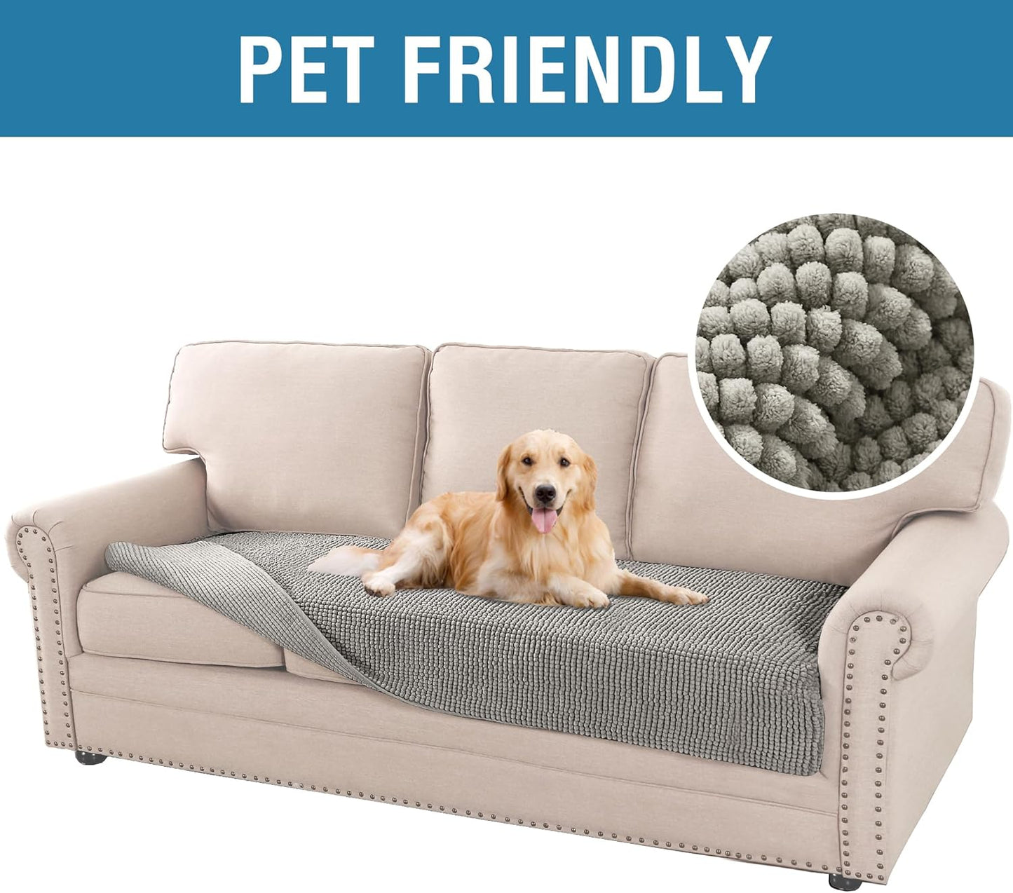 Plush Chenille Dog Bed Cover Thick Soft Sofa Cover for Cushion Couch Anti Slip Couch Cover Water Resistant Furniture Protector for Dog, Pet, Cat,Dove