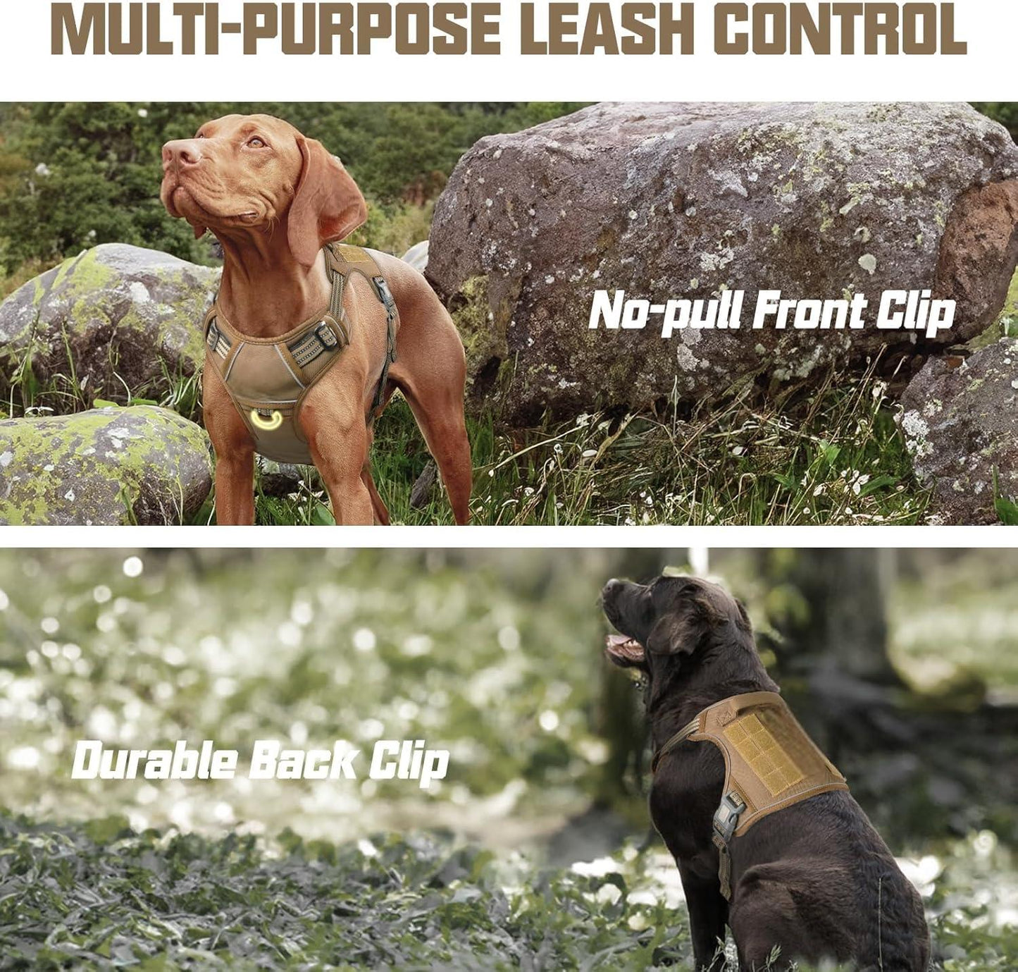   Tactical Dog Harness for Large, Heavy Duty Pet Harness with Handle, No-Pull Service Vest , Adjustable for Training Hunting Walking,Army Yellow