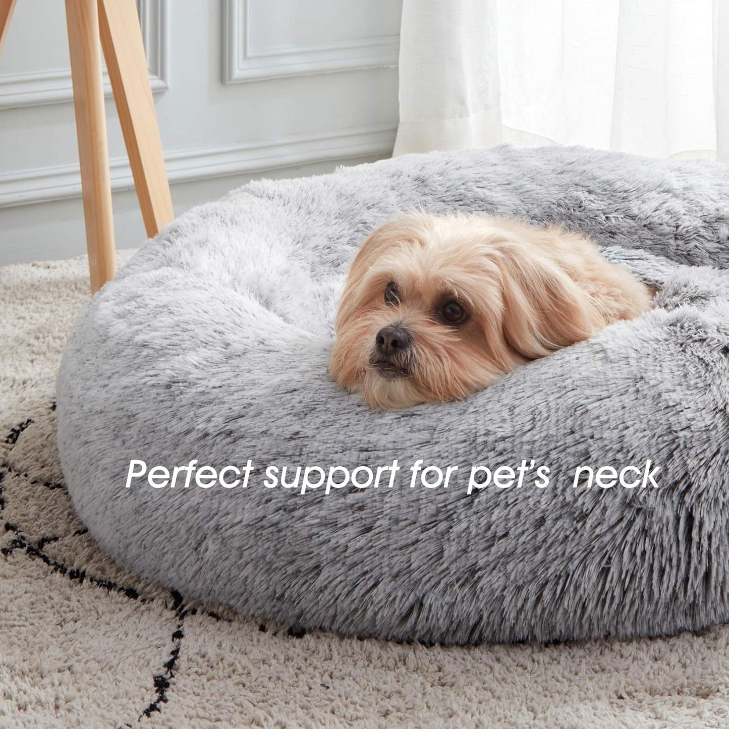 Anti Anxiety Round Fluffy Plush Faux Fur Warm Washable Dog Bed & Cat Bed, Original Bed for Small Medium Large Pets,Light Grey