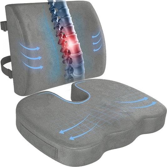 Seat Cushion for Office Chair, Lumbar Support Pillow for Chair, Car Seat Cushion,Washable Coat,Back Support Memory Foam Pillow ,Grey Velour