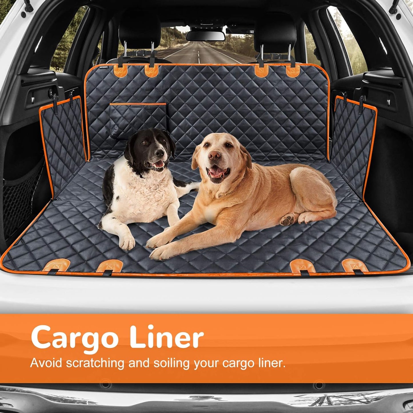 Back Seat Extender for Dogs, Waterproof Dog Car Seat Cover, Sturdy Pets Backseat Protector Full surround and Storage Pocket for Car SUV Truck,Orange