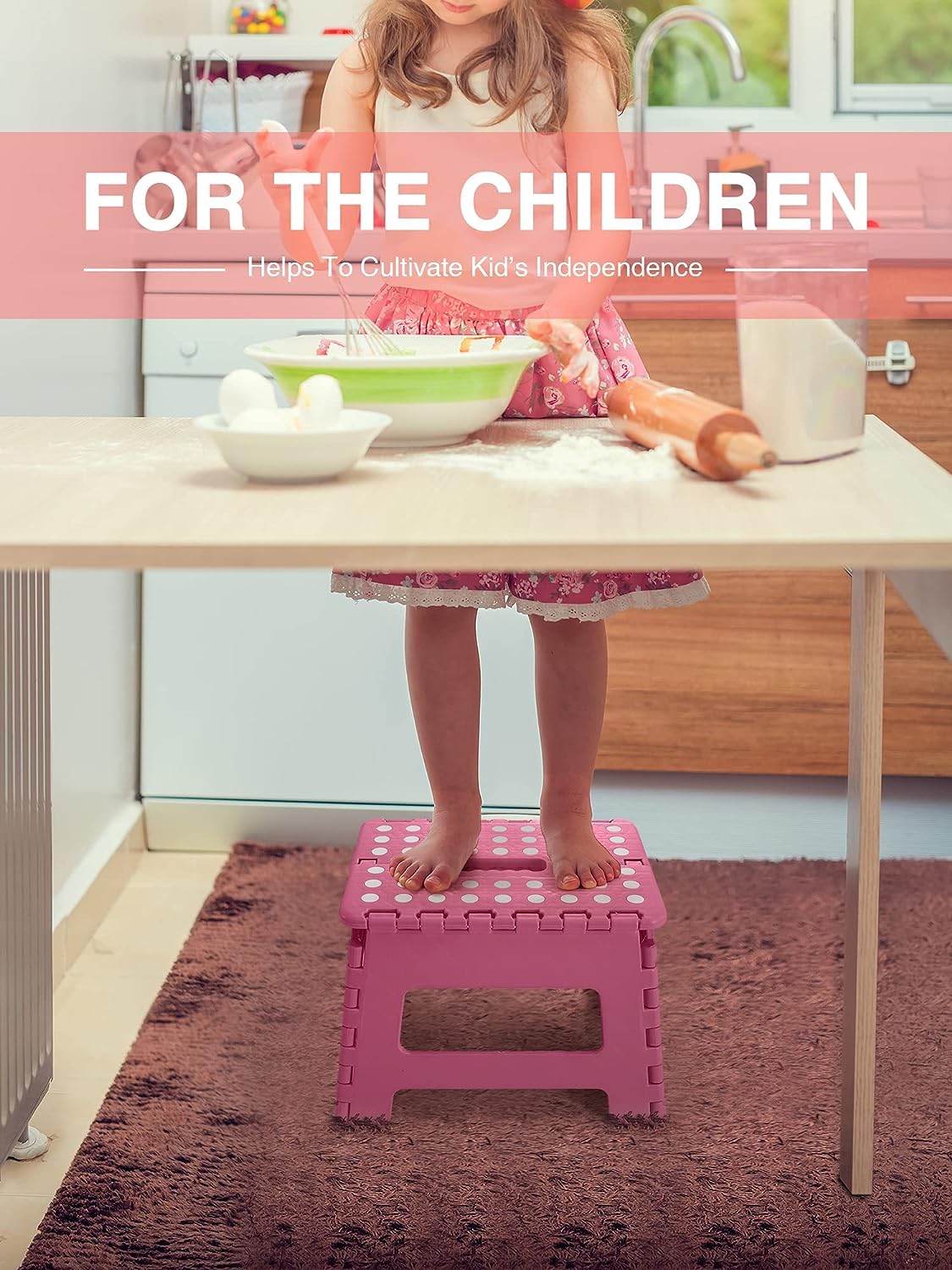 Lightweight, Durable, Foldable Step Stool With Handle, Suitable for Adults& Children, for Kitchens, Bathrooms, Outdoor (Pink)